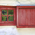 Faded Red Painted Wood Window 